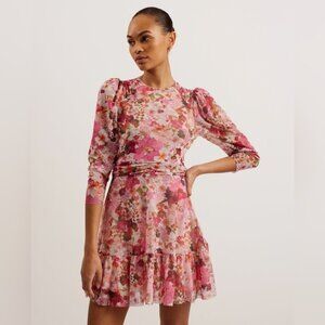 NWOT Ted Baker Mildred Mini Mesh Pink Floral Dress  Medium